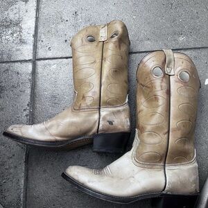 Vintage ACME Beige Leather Cowboy Boots